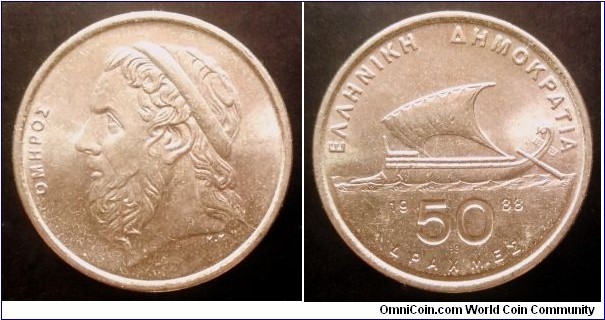 Greece 50 drachmes. 1988, Homer. Third piece in my collection.