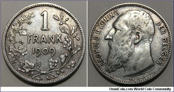 1 Frank (Kingdom of Belgium / King Leopold II // SILVER 0.835 / 5g / ⌀23mm) 