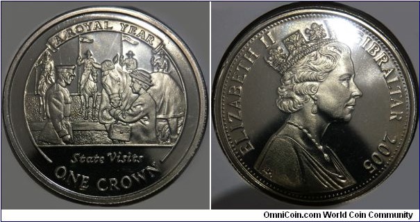 1 Crown (Gibraltar - British Overseas Territory / Queen Elizabeth II / A Royal Year:80th Birthday of Queen Elizabeth II - State Visits // Copper-Nickel)