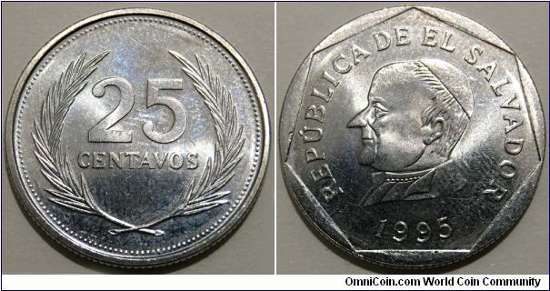 25 Centavos (Republic of El Salvador // Copper-Nickel clad steel) 