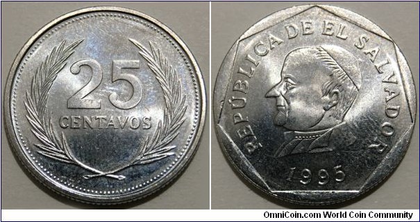 25 Centavos (Republic of El Salvador // Copper-Nickel clad steel) 