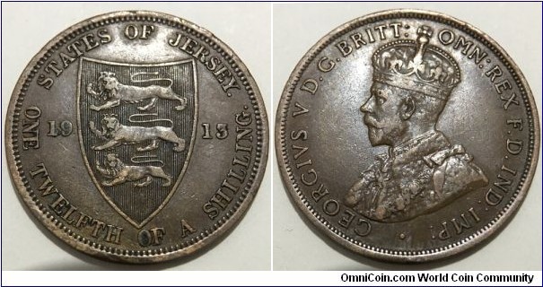 ¹⁄12 Shilling (Bailiwick of Jersey - British Crown Dependencies / King George V // Bronze 9.45g / Mintage: 204.000 pcs)