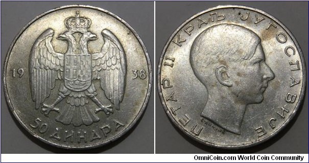 50 Dinara (Kingdom of Yugoslavia / King Peter II // SILVER 0.750 / 15g / ⌀31mm) 