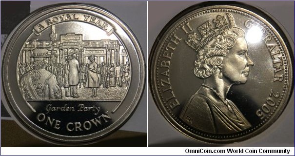 1 Crown (Gibraltar - British Overseas Territory / Queen Elizabeth II / A Royal Year:80th Birthday of Queen Elizabeth II - Garden party // Copper-Nickel)