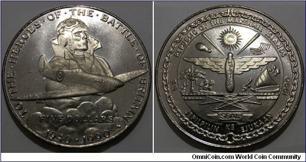 5 Dollars (Republic of the Marshall Islands / Commemorative issue - To the Heroes of the Battle of Britain // Copper-Nickel)