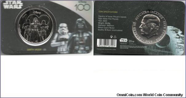 Pitcairn Islands £5 Darth Vader & Storm Trooper- Disney 100th Anniversary