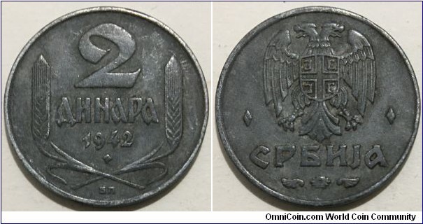 2 Dinara (German Occupation // Zinc 3.61g) 