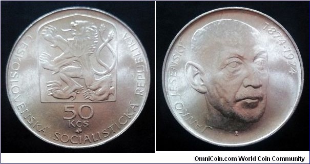Czechoslovakia 50 korun. 1974, 100 Years - Birth of Janko Jesenský. Ag 700. Weight; 13g. Diameter; 31mm. Mintage: 55.000 pcs.