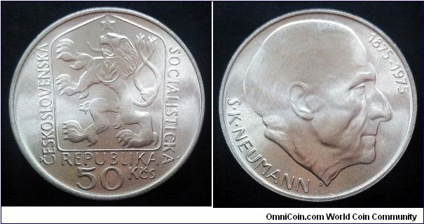 Czechoslovakia 50 korun. 1975, Stanislav Kostka Neumann. Ag 700. Weight; 13g. Diameter; 31mm. Mintage: 55.000 pcs.