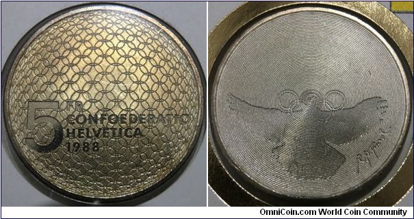 5 Franken (Swiss Confederation / Olympic Movement // Copper-nickel / Low Mintage: 68.527 pcs / PROOF) 
