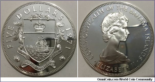 5 Dollars (Commonwealth of the Bahama Islands / Queen Elizabeth II // SILVER 0.925 / 42.12g / ⌀45mm / Low Mintage: 31.000 pcs / PROOF) 