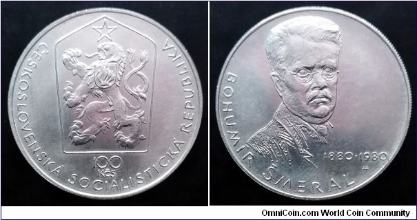Czechoslovakia 100 korun. 1980, 100th Anniversary of Birth of Bohumír Šmeral. Ag 500. Weight; 9g. Diameter; 29mm. Mintage: 74.000 pcs.

