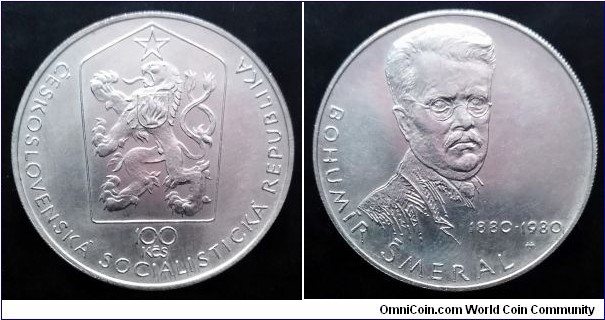 Czechoslovakia 100 korun. 1980, 100th Anniversary of Birth of Bohumír Šmeral. Ag 500. Weight; 9g. Diameter; 29mm. Mintage: 74.000 pcs.

