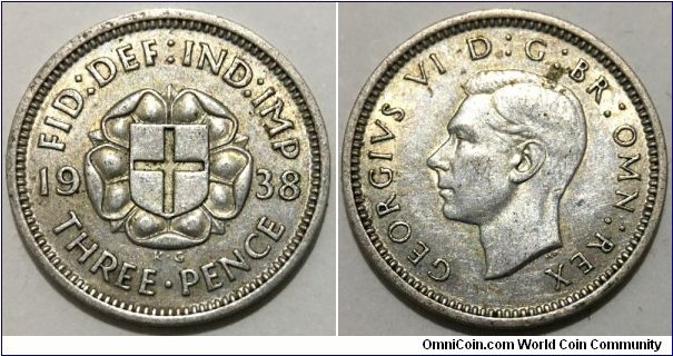 3 Pence (United Kingdom / King George VI // SILVER 0.500 / 1.41g / ⌀16mm) 