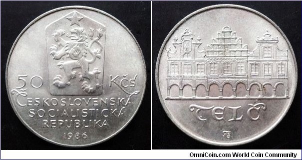 Czechoslovakia 50 korun. 1986, City of Telč. Ag 500. Weight; 7g. Diameter; 27mm. Mintage: 68.500 pcs.