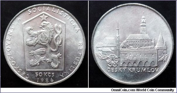 Czechoslovakia 50 korun. 1986, City of Český Krumlov. Ag 500. Weight; 7g. Diameter; 27mm. Mintage: 68.500 pcs.