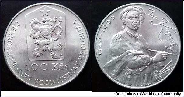 Czechoslovakia 100 korun. 1990, Jan Kupecký. Ag 500. Weight; 13g. Diameter; 31mm. Mintage: 57.500 pcs.
