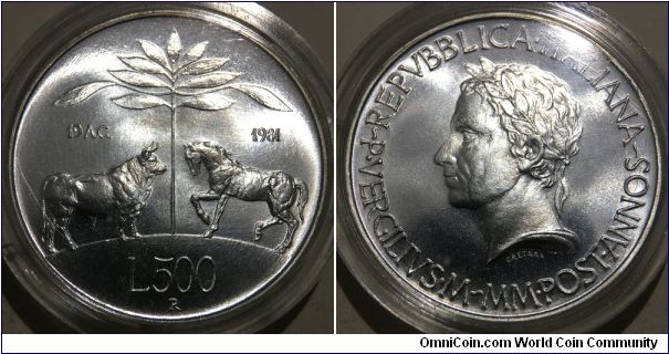 500 Lire (Italian Republic / 2000th Anniversary of the Death of Virgil // SILVER 0.835 / 11g / ⌀29.3mm / Mintage: 340.988 pcs) 
