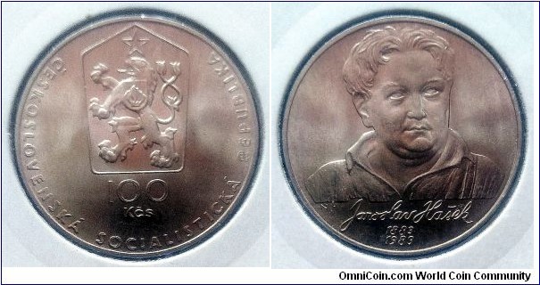 Czechoslovakia 100 korun. 1983, 100th Anniversary of Birth of Jaroslav Hašek. Ag 500. Weight; 9g. Diameter; 29mm. Mintage: 76.000 pcs.