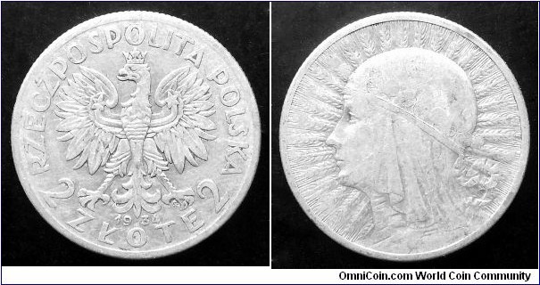 Poland 2 złote. 1934, Ag 750. Weight; 4,4g. Diameter; 22mm. Mintage: 250.000 pcs. Second piece in my collection.