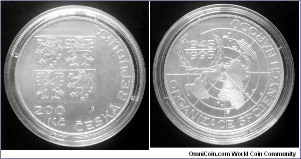 Czech Republic (Czechia) 200 korun. 1995, 50th Anniversary of the Foundation of the United Nations. Ag 900. Weight; 13g. Diameter; 31mm. Mintage: 24.500 pcs.