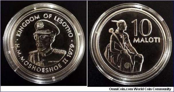 Lesotho 10 maloti. 1979, Monument of King Moshoeshoe I. Ag 925. Weight; 28,28g. Diameter; 38,61mm. Mintage: 10.000 pcs.

