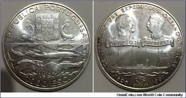 1000 Escudos (3rd Portuguese Republic / 100th Anniversary of Oceanographic Expeditions // SILVER 0.500 / 28g / ⌀40mm / Mintage: 520.000 pcs) 