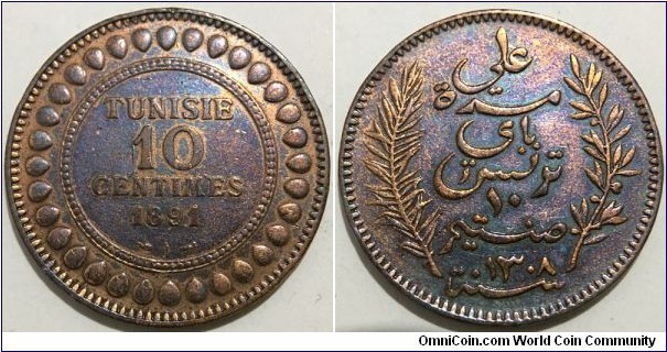 10 Centimes (French protectorate of Tunisia / Bey of Tunis Ali III ibn al-Husayn 