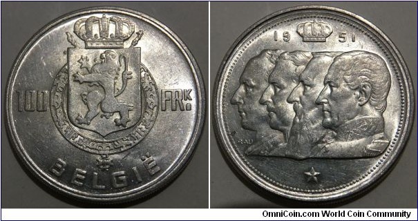 100 Francs (Kingdom of Belgium / King Leopold III // SILVER 0.835 / 18g / ⌀33mm) 