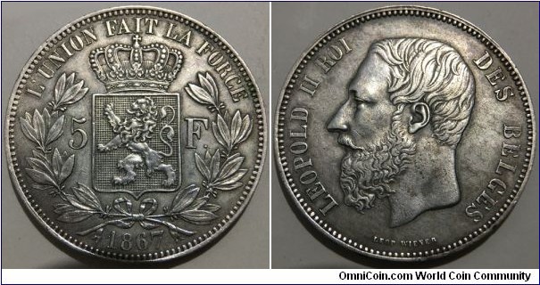 5 Francs (Kingdom of Belgium / King Leopold II // SILVER 0.900 / 25g / ⌀37mm) 