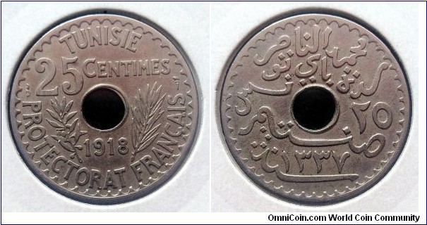 Tunisia 25 centimes.
1918, French protectorate.