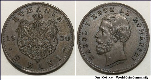 2 Bani (Kingdom of Romania / King Carol I // Bronze 2g)