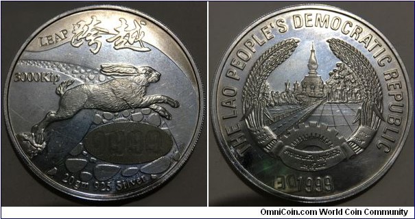 3000 Kip (Lao People's Democratic Republic / Year of the Rabbit // SILVER 0.925 / 20g / ⌀38.7mm / PROOF) 