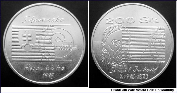 Slovakia 200 korun. 1996, Samuel Jurkovič. Ag 750. Weight; 20g. Diameter; 34mm. Mintage: 26.000 pcs.
