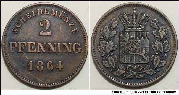 2 Pfenning (Kingdom of Bavaria / King Ludwig II 