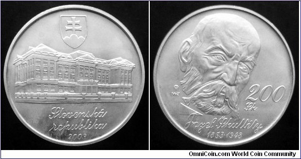 Slovakia 200 korun. 2003, Jozef Škultéty. Ag 750. Weight; 20g. Diameter; 34mm. Mintage: 8.800 pcs.