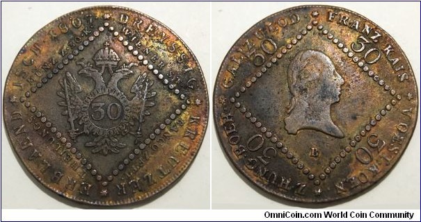 30 Kreuzer (Austrian Empire / Emperor Francis I // Copper 17.5g)