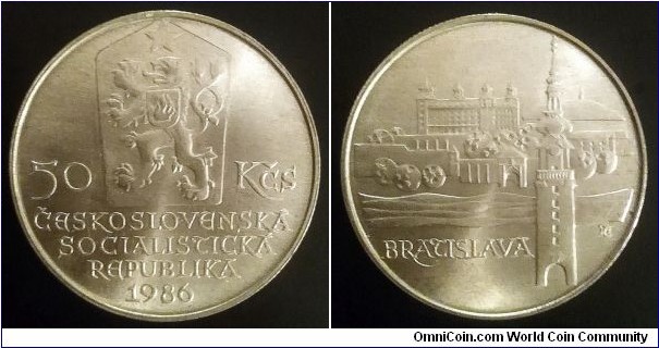 Czechoslovakia 50 korun. 1986, Bratislava. Ag 500. Weight; 7g. Diameter; 27mm. Mintage: 68.500 pcs.