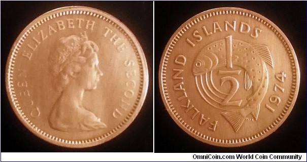 Falkland Islands 1/2 penny. 1974, Bronze. Mintage: 140.000 pcs.