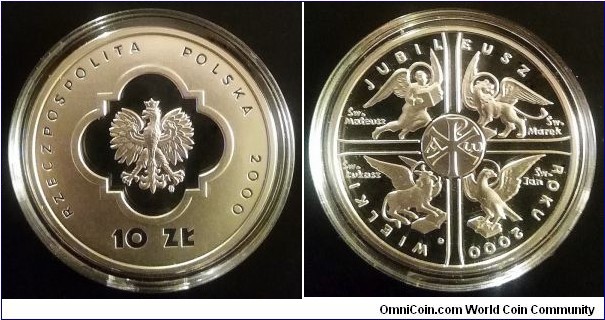 Poland 10 złotych. 2000, The Great Jubilee of the Year 2000. Ag 925. Weight; 14,14g. Diameter; 32mm. Proof. Mintage: 60.000 pcs. 