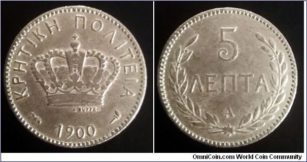 Crete 5 lepta. 1900, A - Paris Mint.