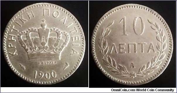 Crete 10 lepta. 1900, A - Paris Mint.