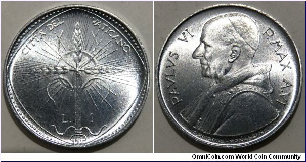 1 Lira (Vatican City State / Pope Paul VI / FAO // Aluminium / Low Mintage: 100.000 pcs)
