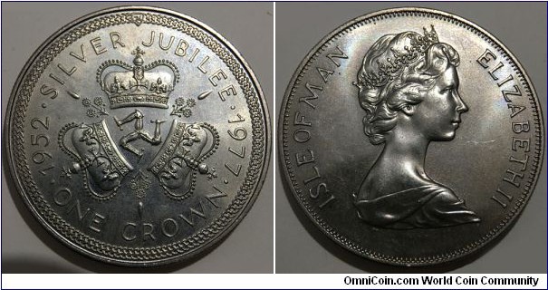 1 Crown (Isle of Man - British Crown Dependency / Queen Elizabeth II / 25th Anniversary of the Accession of Queen Elizabeth II // Copper-Nickel)