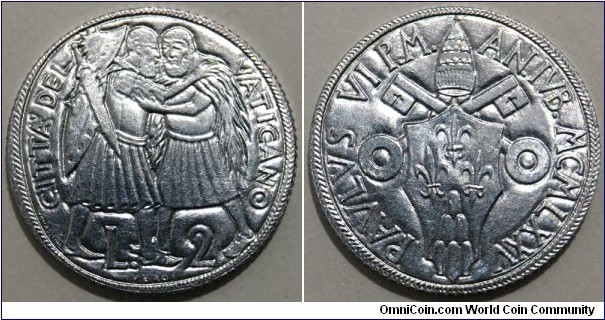 2 Lire (Vatican City State / Pope Paul VI / Holy Year // Aluminium / Mintage: 180.000 pcs) 