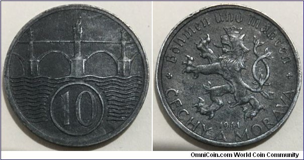 10 Haleru (Protectorate of Bohemia and Moravia // Zinc 1.88g) 