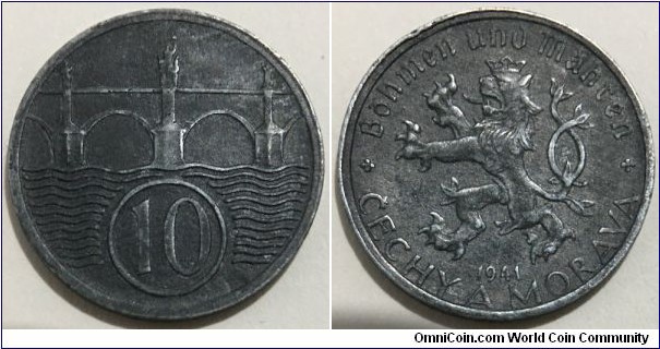 10 Haleru (Protectorate of Bohemia and Moravia // Zinc 1.88g) 