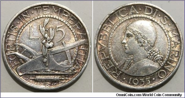 5 Lire (Republic of San Marino // SILVER 0.835 / 5g / ⌀23mm / Mintage: 200.000 pcs) 