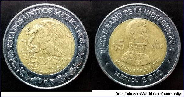 Mexico 5 pesos. 2010, Bicentenary of Independence - Ignacio López Rayón.