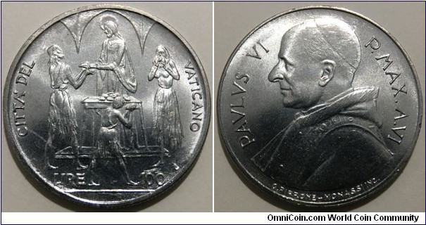 100 Lire (Vatican City State / Pope Paul VI / FAO // Stainless Steel / Mintage: 315.000 pcs)